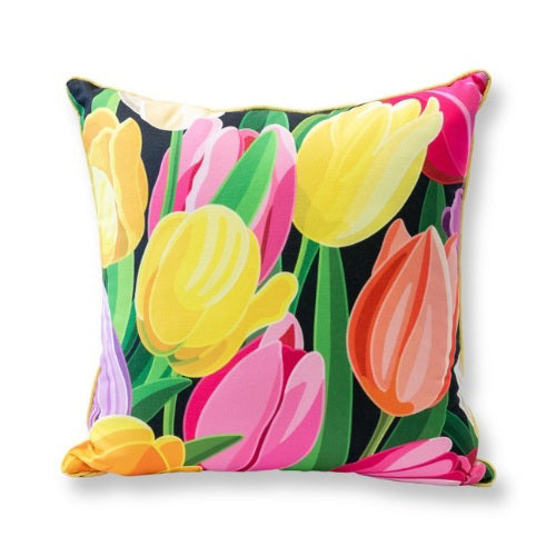 Pillow - Custom Grand Hotel Tulips on Jet Black