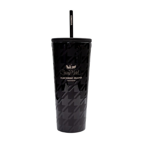 Drinkware - Corkcicle Grand Hotel Onyx Houndstooth Cold Cup with Straw