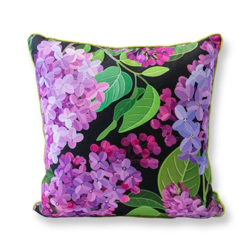 Pillow - Custom Grand Hotel Lilacs on Jet Black