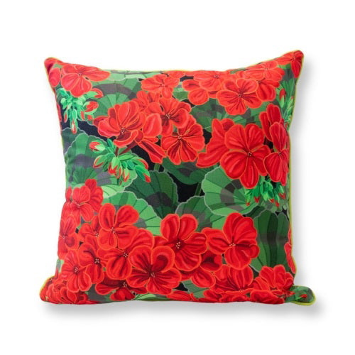 Pillow - Custom Grand Hotel Geraniums on Jet Black