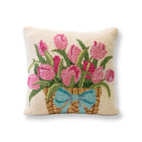 Pillow - Hook Tulips Basket Pink Floral