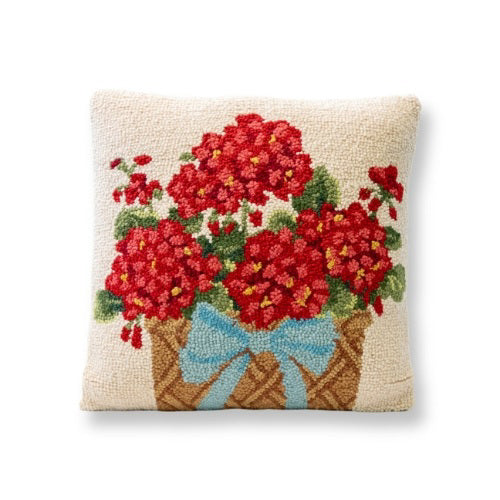 Pillow - Hook Geranium Basket Red Floral